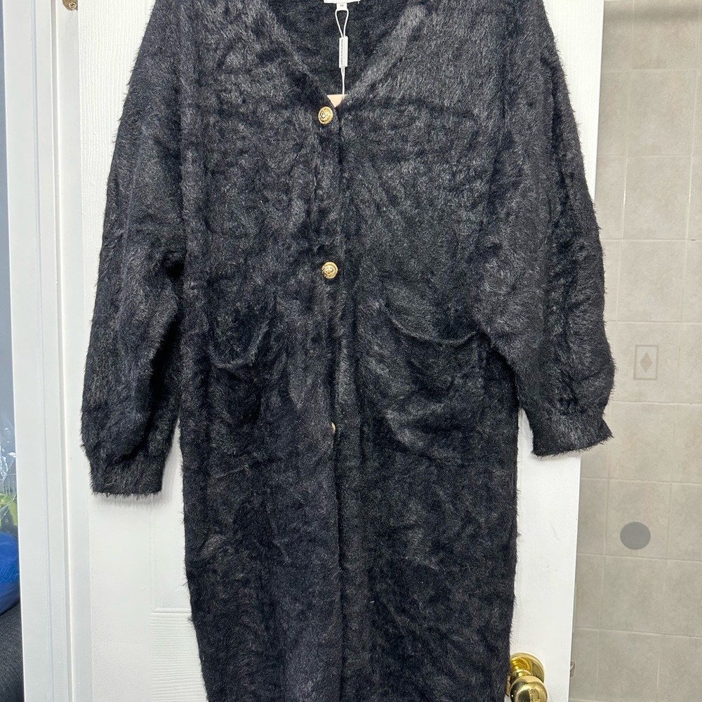 Oversized Long Black Button Down sweater NWT